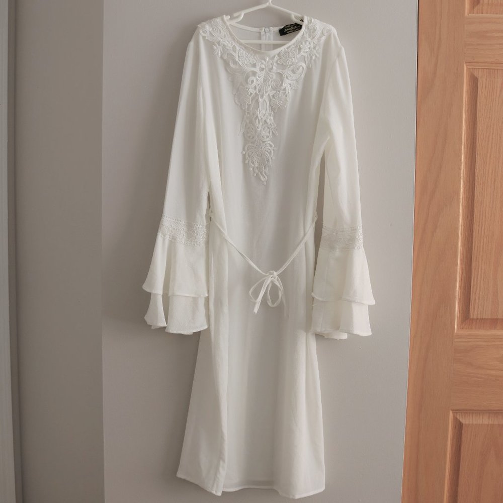 Selma Sari White Lace Dress with Ruffle Bell Sleeves